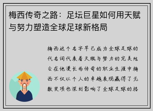 梅西传奇之路：足坛巨星如何用天赋与努力塑造全球足球新格局